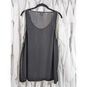 Rock & Republic Large Black Sheer Tank Cami Silver Chain Edgy Grunge Goth